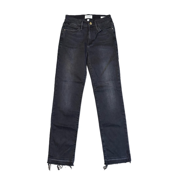 Frame Denim Le High Straight Released Hem Condor Distressed Black Wash Size 25 - Picture 10 of 11